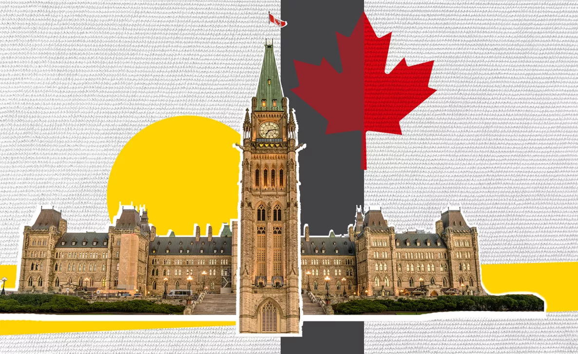 Parliament hill with maple leaf